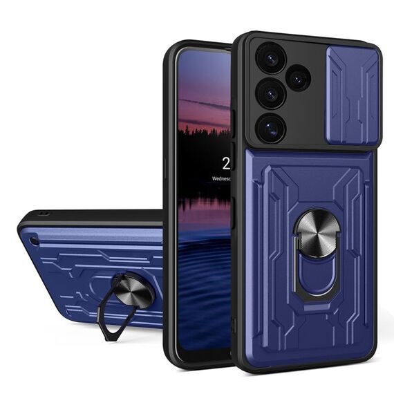 Per Samsung Galaxy S24 FE Custodia per telefono scorrevole Camshield TPU+PC con slot per schede (blu)