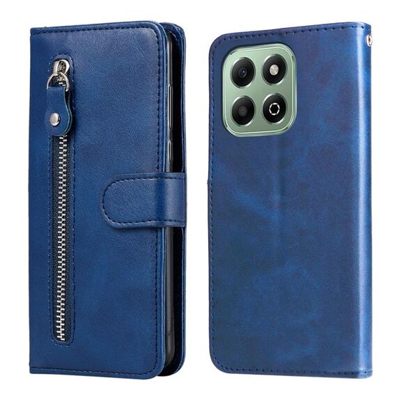 Custodia per telefono in pelle con cerniera e texture di vitello alla moda per Honor X6b (blu)