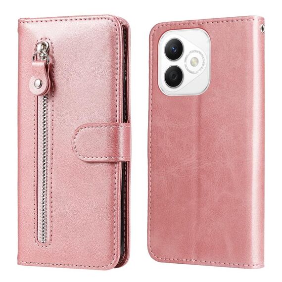 Custodia per telefono in pelle con cerniera e texture di vitello alla moda per Honor X60i (oro rosa)