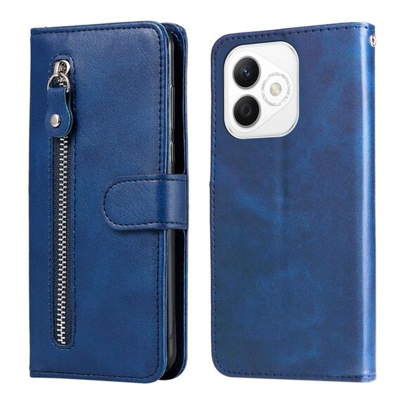 Custodia per telefono in pelle con cerniera e texture di vitello alla moda per Honor X60i (blu)