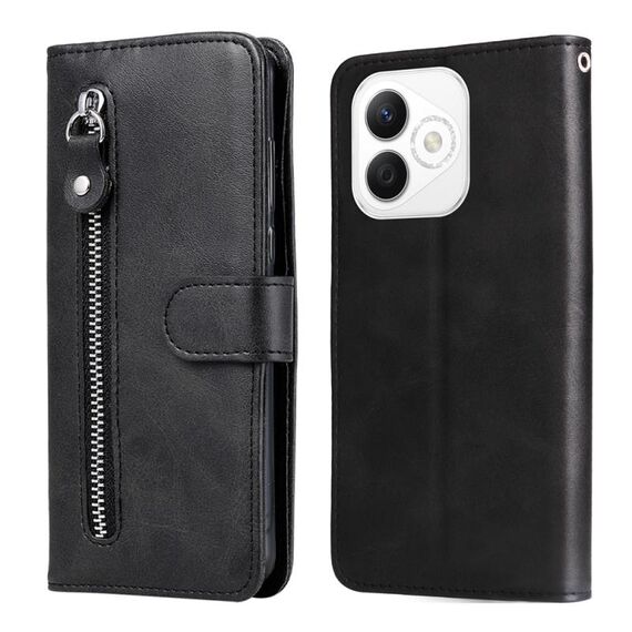 Custodia per cellulare in pelle con cerniera alla moda per Honor X60i (nera)