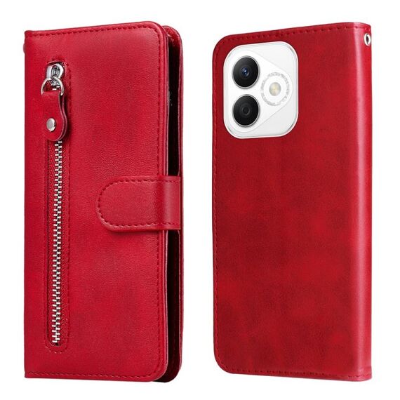 Custodia per telefono in pelle con cerniera e texture di vitello alla moda per Honor X60i (rosso)