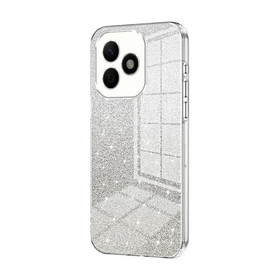Custodia per telefono elettrolitica con polvere glitterata sfumata per Honor X60i (trasparente)