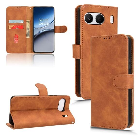 Custodia per telefono in pelle con vibrazione magnetica Skin Feel per OnePlus Nord 4 5G (marrone)
