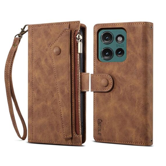 Per Motorola Edge 50 5G Global ESEBLE Retro Frosted RFID Custodia in pelle per telefono (marrone)