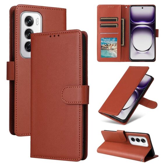 Per OPPO Reno12 Pro 5G Custodia per telefono in pelle con flip orizzontale multifunzionale globale con tre slot per schede (marrone)