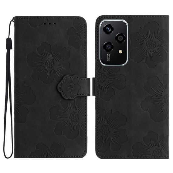 Custodia in pelle con motivo in rilievo floreale per Honor 200 Lite (nero)