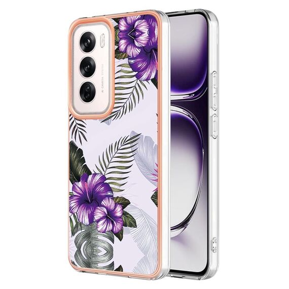 Per OPPO Reno12 Custodia per telefono in TPU IMD con placcatura globale (fiore viola)