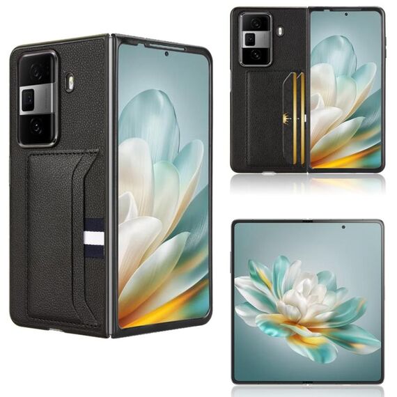 Custodia per telefono con slot per schede con texture litchi per Honor Magic Vs3 (nera)
