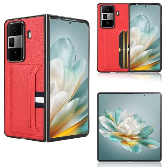 Custodia per telefono con slot per schede con texture litchi per Honor Magic Vs3 (rosso)