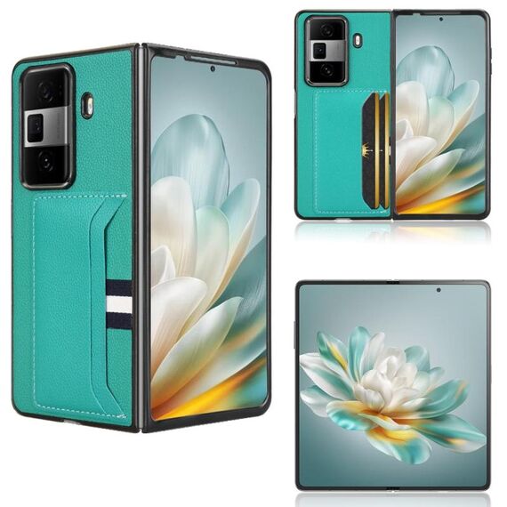 Custodia per telefono con slot per schede con texture litchi per Honor Magic Vs3 (verde)