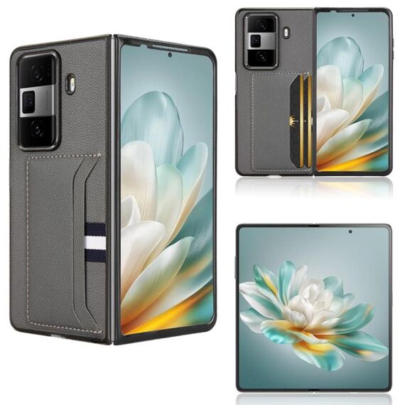 Custodia per telefono con slot per schede con texture litchi per Honor Magic Vs3 (grigio)