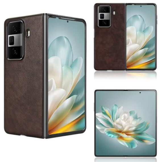 Custodia per telefono con cover posteriore in tessuto litchi per Honor Magic Vs3 (marrone)