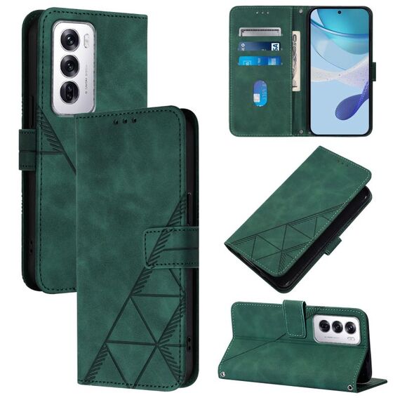 Per OPPO Reno12 Global Crossbody 3D Custodia per telefono in pelle con vibrazione in rilievo (verde scuro)