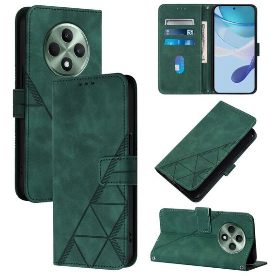 Per OPPO Reno12 F 5G Global Crossbody 3D Embossed Flip Custodia per telefono in pelle (verde scuro)