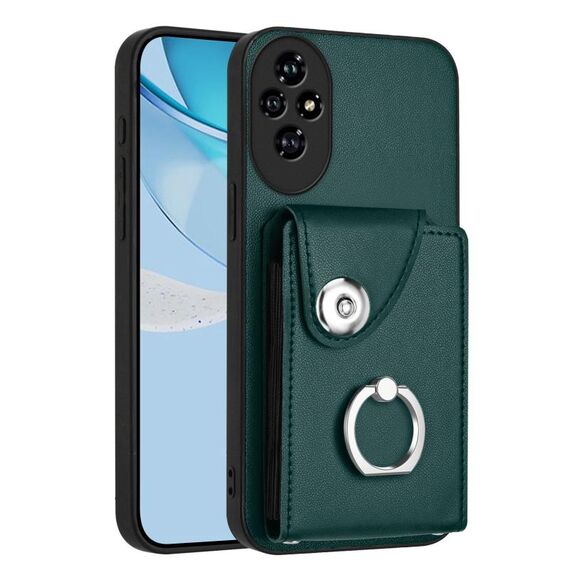 Per Honor 200 5G Custodia per telefono PU con supporto per anello e carta di organo (verde)