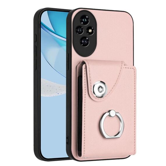 Per Honor 200 Pro 5G Custodia per telefono in PU con supporto per anello e carta d'organo (rosa)