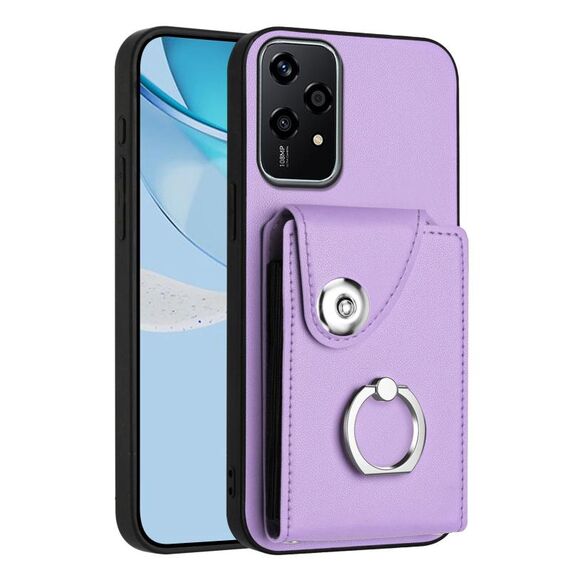 Per Honor 200 Lite 5G Global Organ Card Bag Ring Holder Custodia per telefono PU (viola)