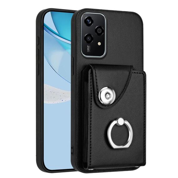 Per Honor 200 Lite 5G Global Organ Card Bag Ring Holder Custodia per telefono PU (nero)