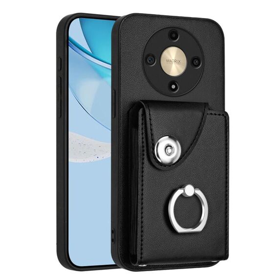 Per Honor X9b / Magic6 Lite Custodia per telefono PU con supporto per anello e borsa per carte di organi (nero)