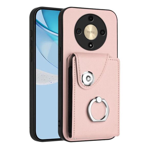 Per Honor X9b / Magic6 Lite Custodia per telefono in PU con supporto per anello e borsa per carte di organi (rosa)