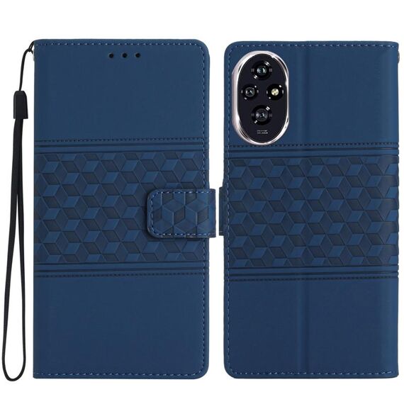 Custodia in pelle con effetto pelle goffrata a diamante per Honor 200 Pro (blu scuro)