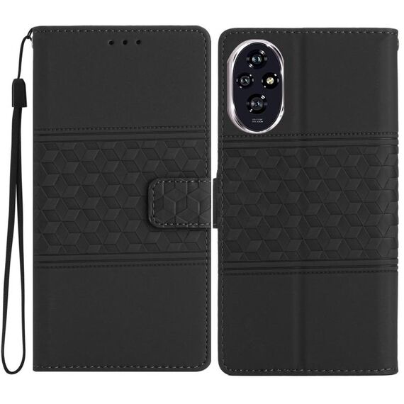 Custodia in pelle con effetto pelle goffrata a diamante per Honor 200 Pro (nera)