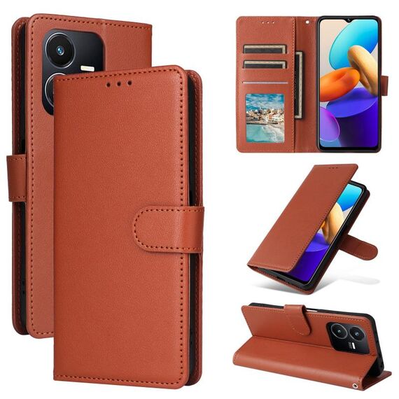 Per vivo Y22s 4G / Y22 4G 2022 Custodia per telefono in pelle con flip orizzontale multifunzionale con tre slot per schede (marrone)