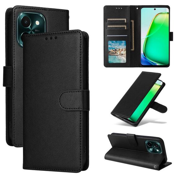 Per vivo Y28 4G Custodia per telefono in pelle con flip orizzontale multifunzionale con tre slot per carte (nero)