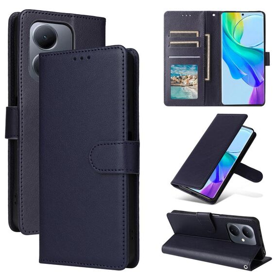 Per vivo Y36 4G Global / Y78 custodia per telefono in pelle con vibrazione orizzontale multifunzionale con tre slot per schede (blu navy)