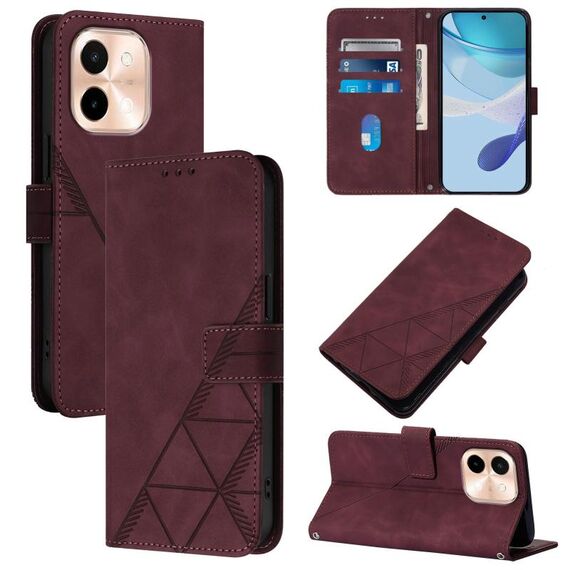 Per vivo Y28 4G Custodia a tracolla in pelle con stampa 3D (rosso vino)