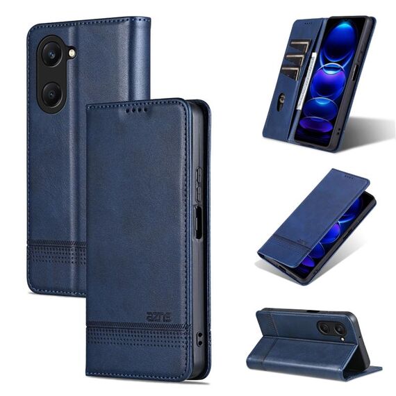 Per vivo Y37 / Y37m 5G / Y36t 5G AZNS Custodia per telefono in pelle di vitello con texture magnetica (blu scuro)