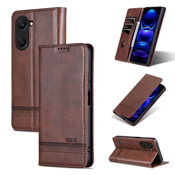 Per vivo Y18 / Y18s AZNS Custodia per telefono in pelle di vitello con texture magnetica (marrone scuro)
