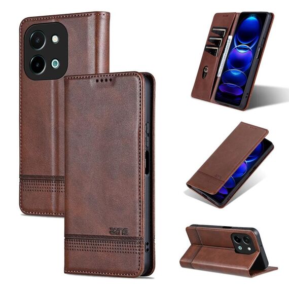 Per vivo Y28 4G AZNS Custodia per telefono in pelle di vitello con texture magnetica (marrone scuro)