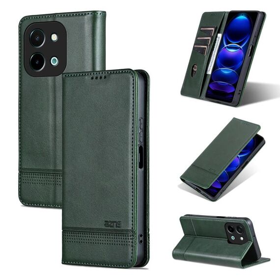 Per vivo Y28 4G AZNS Custodia per telefono in pelle di vitello con texture magnetica (verde scuro)