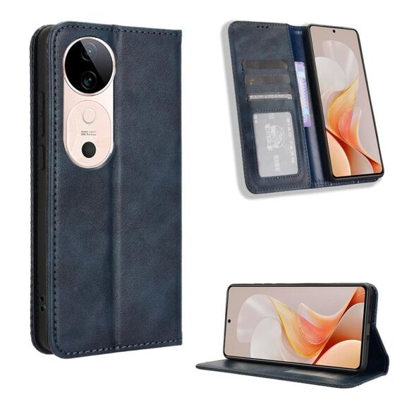 Per vivo S19 5G Custodia per telefono in pelle con fibbia magnetica e texture retrò (blu)