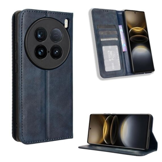 Per vivo X100 Ultra 5G Custodia per telefono in pelle con fibbia magnetica e texture retrò (blu)