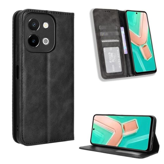 Per vivo Y28 4G Custodia per telefono in pelle con fibbia magnetica e texture retrò (nero)