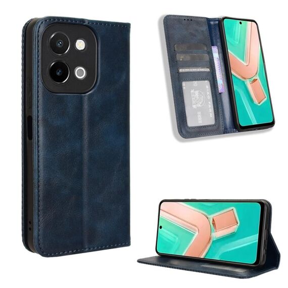 Per vivo Y28 4G Custodia per telefono in pelle con fibbia magnetica e texture retrò (blu)