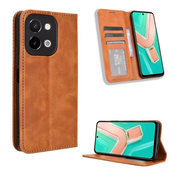 Per vivo Y28 4G Custodia per telefono in pelle con fibbia magnetica e texture retrò (marrone)