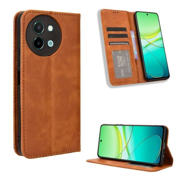 Per vivo Y58 5G Custodia per telefono in pelle con fibbia magnetica e texture retrò (marrone)