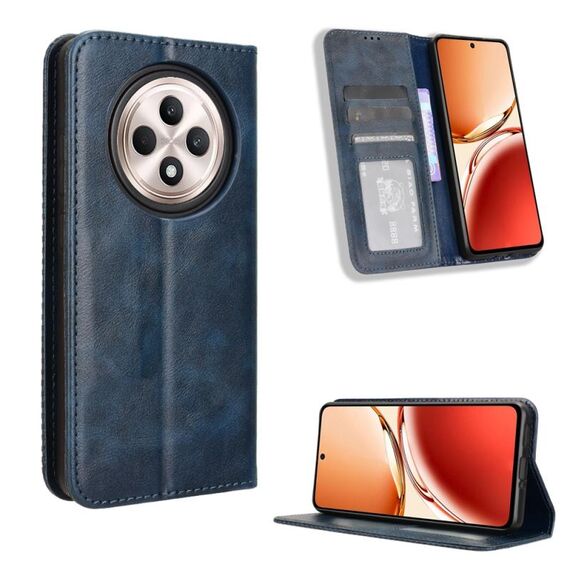 Per OPPO Reno12 F 5G Custodia per telefono in pelle con fibbia magnetica e texture retrò (blu)