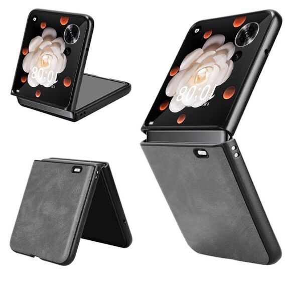 Custodia per telefono con retro in tessuto Litchi per Honor Magic V Flip (grigio)