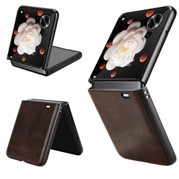 Custodia per telefono con retro in tessuto Litchi per Honor Magic V Flip (marrone)