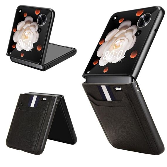 Custodia per telefono con slot per schede e texture Litchi per Honor Magic V Flip (nera)