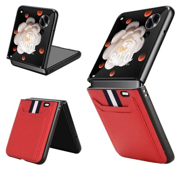 Custodia per telefono con slot per schede e texture Litchi per Honor Magic V Flip (rosso)