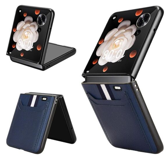 Custodia per telefono con slot per schede e texture Litchi per Honor Magic V Flip (blu)