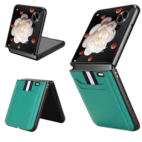 Custodia per telefono con slot per schede e texture Litchi per Honor Magic V Flip (verde)