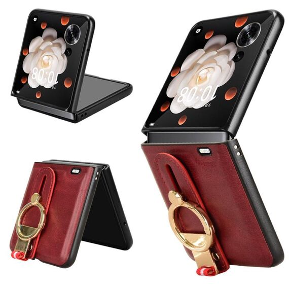 Custodia per telefono con cinturino in pelle For Honor Magic V Flip (rosso)