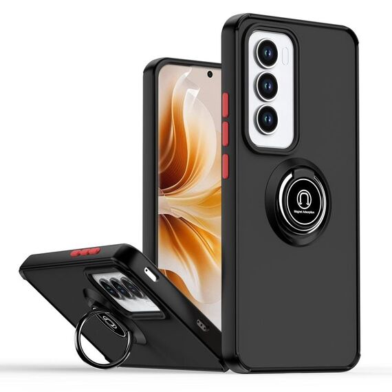Per OPPO Reno12 Pro Global Q Shadow 1 Series TPU + PC Custodia per telefono con anello (nero + rosso)